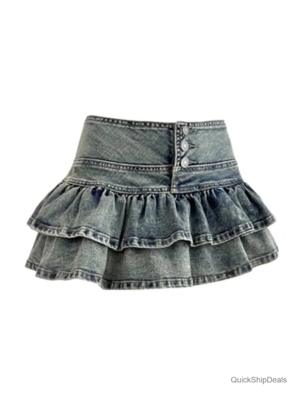 High Waisted Denim Mini Skirt Ruffle Tiered A-Line Y2K Cowgirl